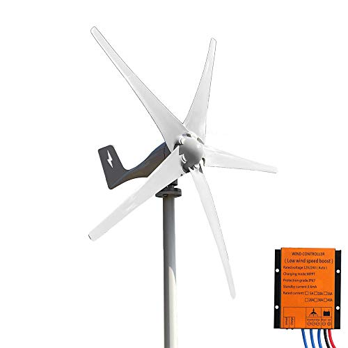 FLTXNY POWER Turbina eólica 600W 24V pequeños aerogenerador de viento horizontales 5 hojas de fibra de nailon con controlador de carga MPPT