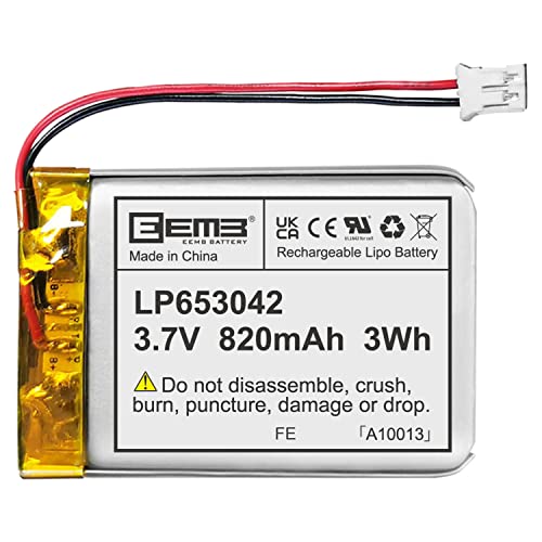 EEMB Batería 3.7V 820mAh 653042 Bateria de lipo Recargable Bateria Litio con Conector JST (Certificación UL)¡Asegúrese de Que la polaridad del Dispositivo Coincide con la batería Antes de Comprar!