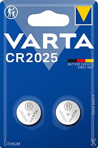 Varta Pila de botón de litio de 3 V Electronics CR2025, pilas de botón en un blíster original de 2 unidades