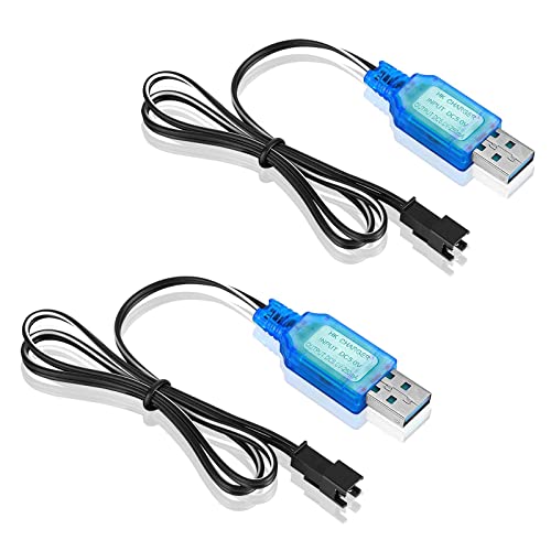 RUIZHI 2pcs 3.7V HSP Cable de Carga USB con Enchufe SM-2P, Cable Cargador USB Enchufe SM-2P NI-MH Battery USB Charger Cable para RC Drone, Vehículos