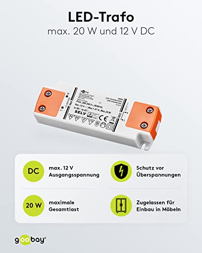 Goobay LED Transformador 230V (AC) a 12 voltios (DC) de 0,5 hasta 20 vatios para lámparas LED