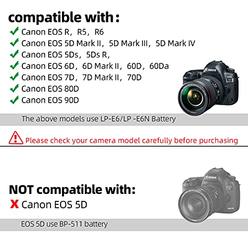Glorich ACK-E6 adaptador de corriente alterna para Canon EOS 5DS, 5DS R, 5D Mark II, 5D Mark III, 5D Mark IV, 60D, 60Da, 6D, 6D Mark II, 70D, 7D, 7D Mark II, 80D cámaras DSLR, totalmente descodificada