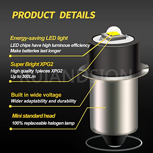 Ruiandsion Bombilla LED para antorcha de 1-9 V P13.5S, bombilla LED de 1,5 V, 3 V, 4,5 V, 6 V, 9 V, repuesto para linterna de trabajo, no polaridad (paquete de 1)