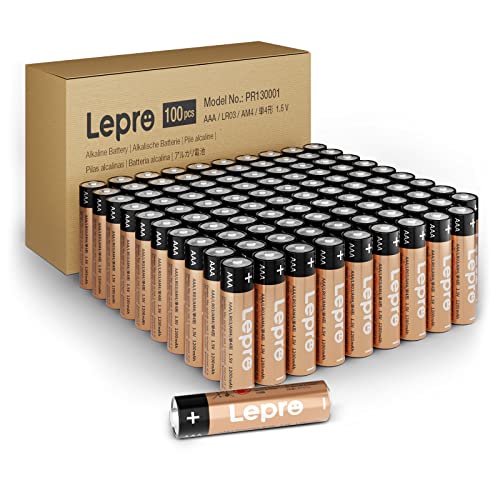 Lepro Pilas Alcalinas AAA, Pack de 100 Pilas AAA, 1,5 voltios 1200mAh LR03 MN2400, Energía de Larga Duración, Anti-Fuga, Ideal para Dispositivos de Uso Diario